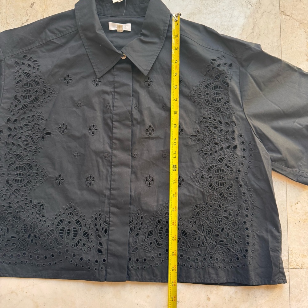 A.L.C Jade Black Cotton Eyelet Embroidered Short Sleeves Blouse Top size L - Picture 11 of 14